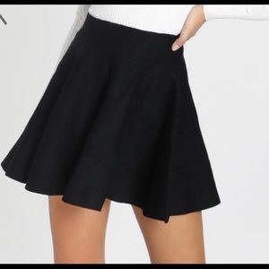 Black wool flare skirt